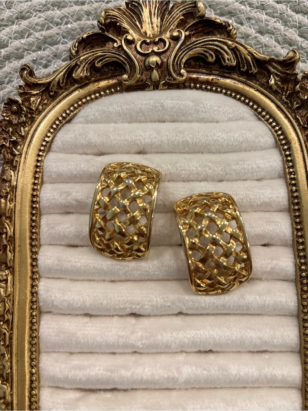 Vintage Gold Woven Hoop Post back Earrings